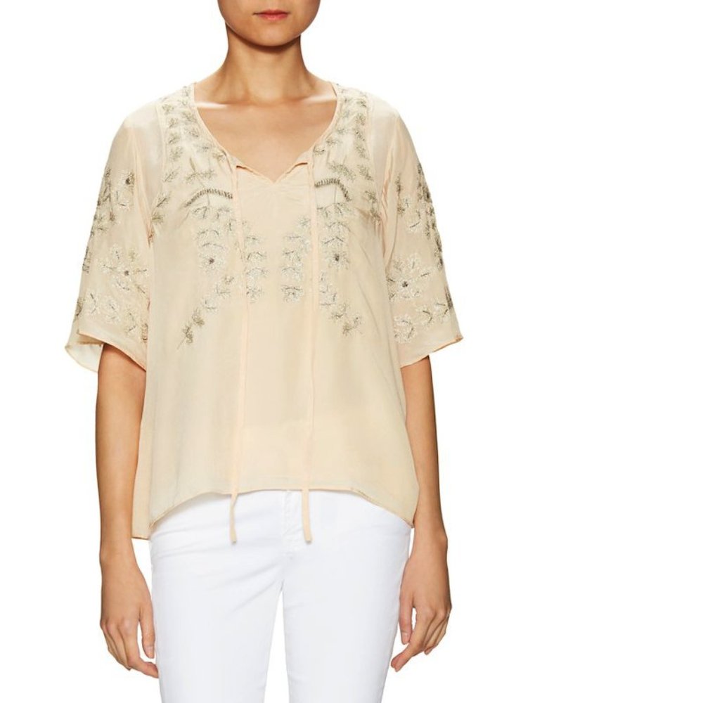 Silky peach embellished boho top